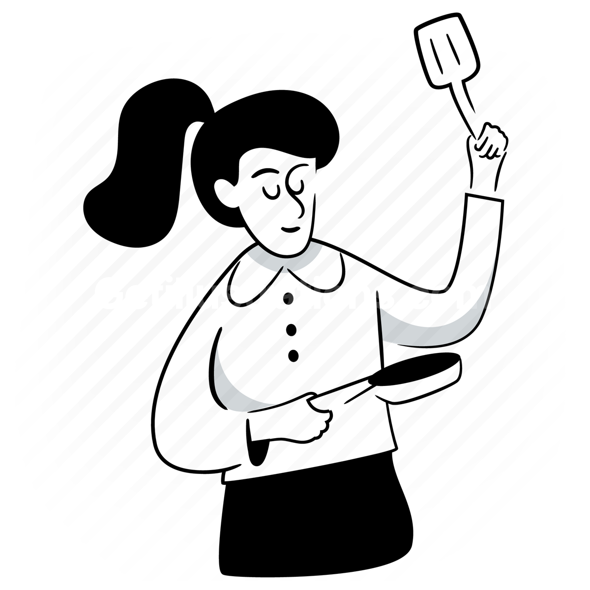 cooking, cook, pan, spatchula, woman, people, person